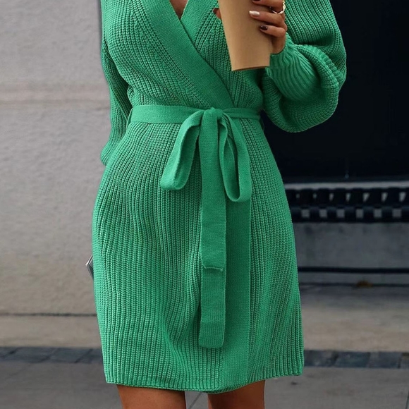 Lantern Loom Open Front Cardi - Green - Picture 6 of 7